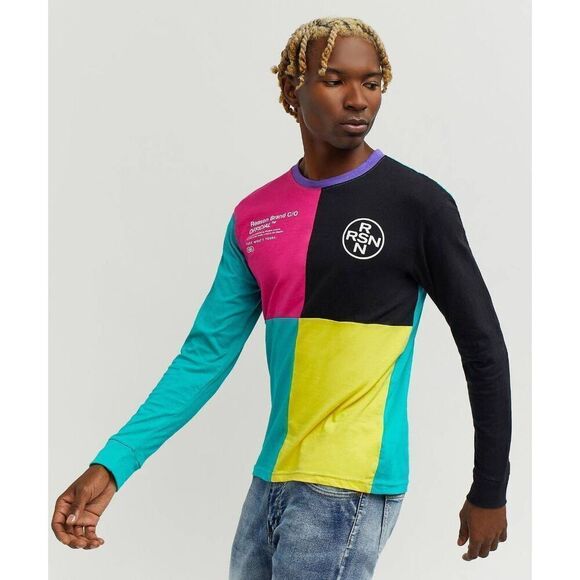 New XL Reason Nolan Color Block Long Sleeve Cotton Streetwear Casual Tee TShirt - Picture 4 of 8